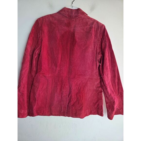 NWT Newport News Women Red 100% Leather Suede 2 Button Blazer Jacket size 14 - Picture 2 of 8